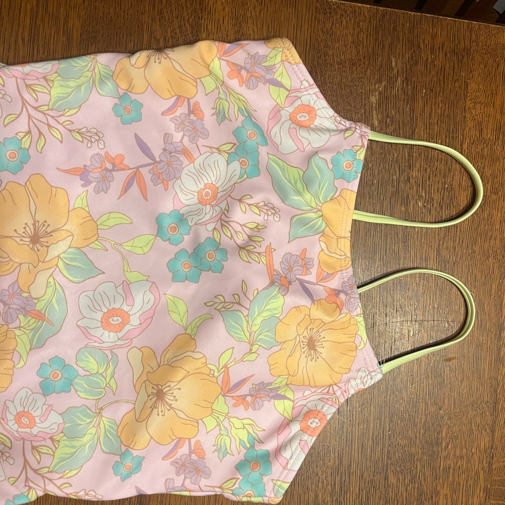 Justice Floral Girls Cute One Piece Swimsuit L 12/14 Swimwear Tie Detail at Back - Picture 2 of 11